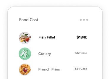 Food Cost Report showing prices for various items