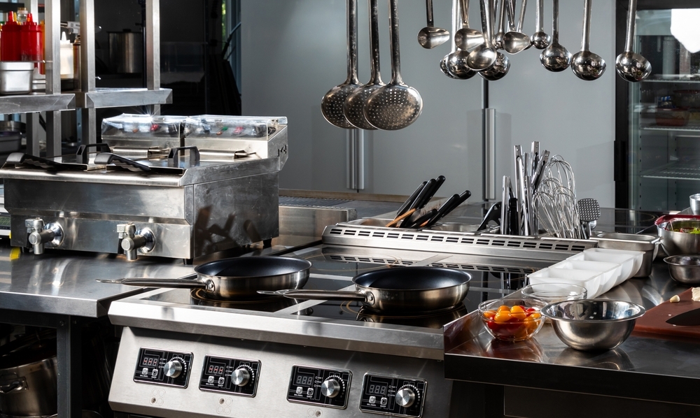 Restaurant equipment for leasing in kitchen.