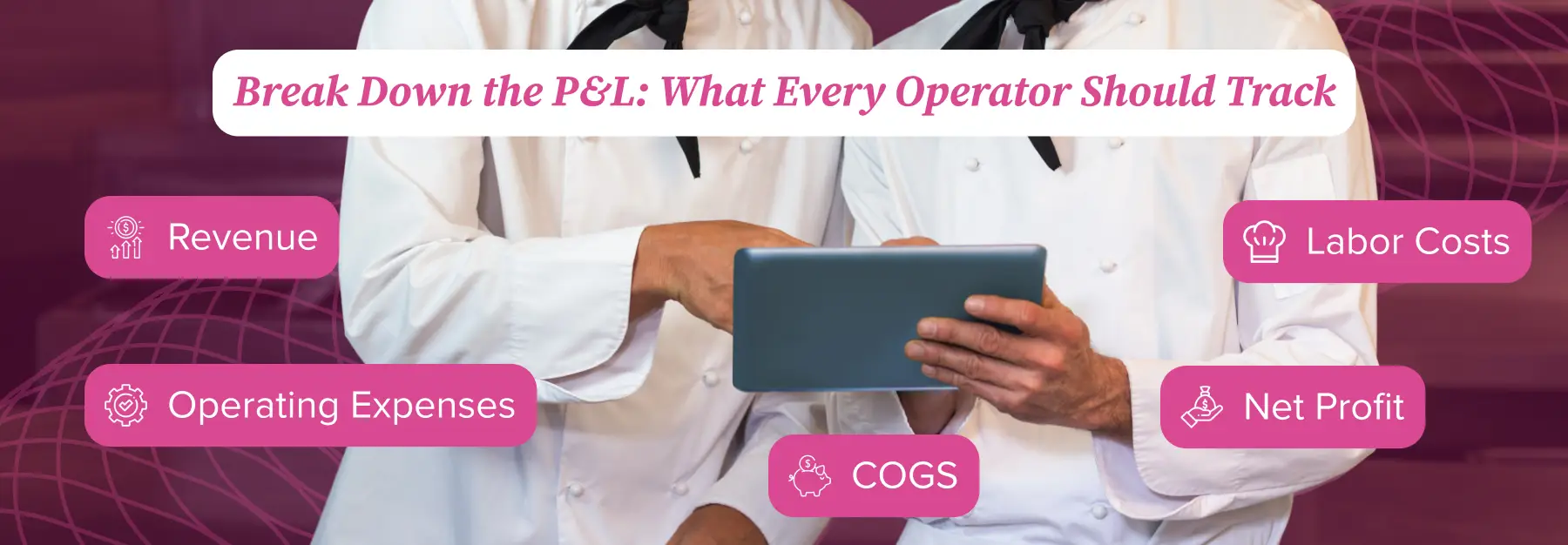 An infographic breaking down the five essential parts of a P&L: Revenue COGS Labor Costs Operating Expenses Net Profit