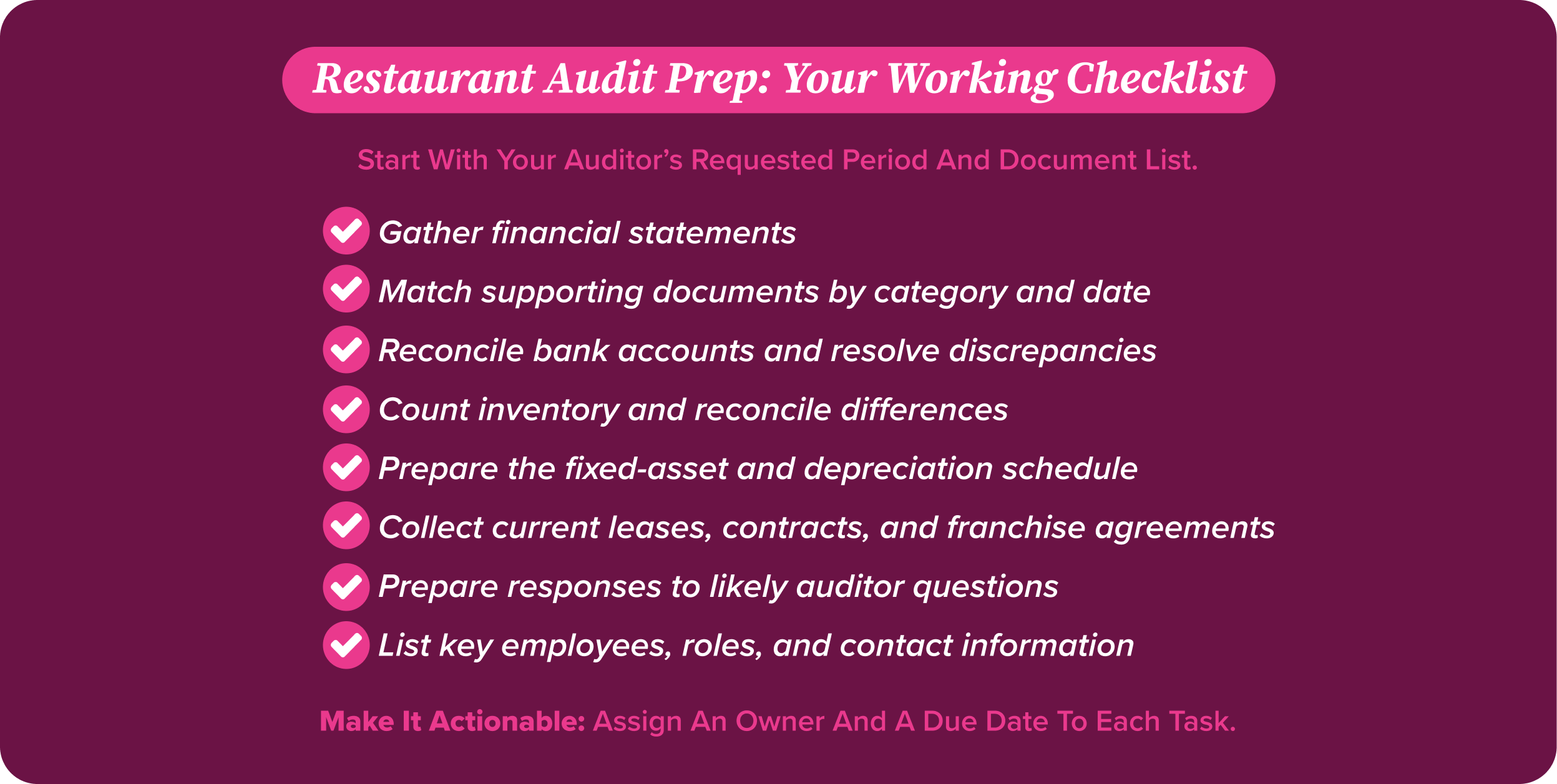 Eight-item restaurant audit preparation checklist