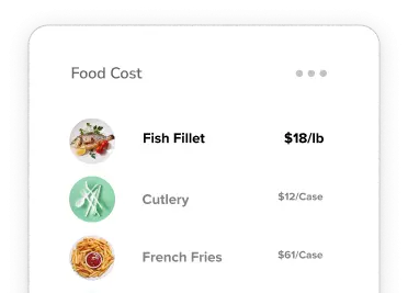 Food Cost Report showing prices for various items