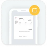 Invoice on cell phone screen with photo snap shot icon