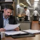 Restaurant Franchise Owner Reviewing Financial Reporting Documents