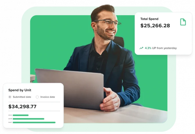 Man at laptop with reports
