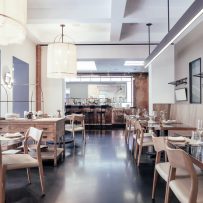 Restaurant interior showcasing modern restaurant layout.
