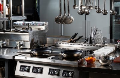 Restaurant equipment for leasing in kitchen.